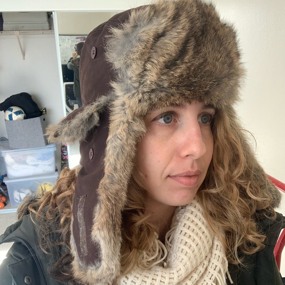 Rabbit fur trapper bomber hat brown warm winter - Picture 1 of 6